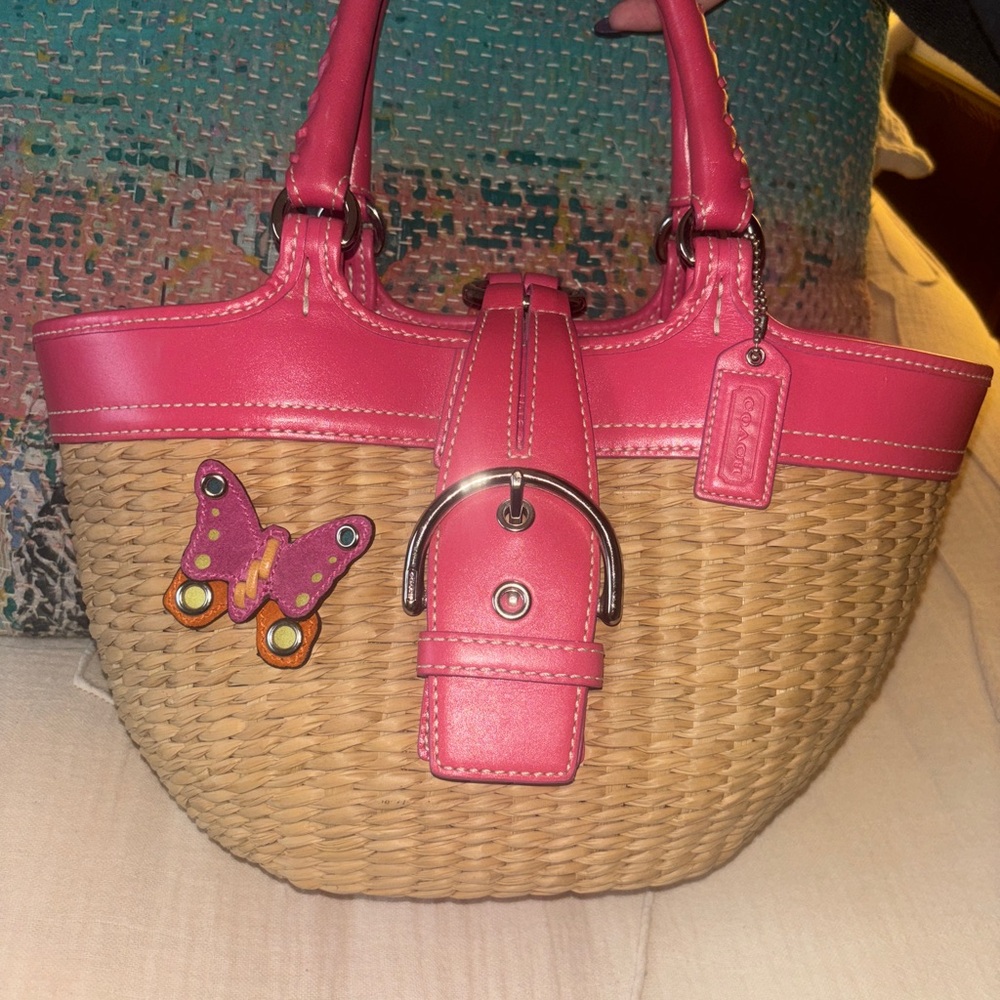 **SOLD** Rare y2k Coach Pink and Tan Woven Butterfly Purse